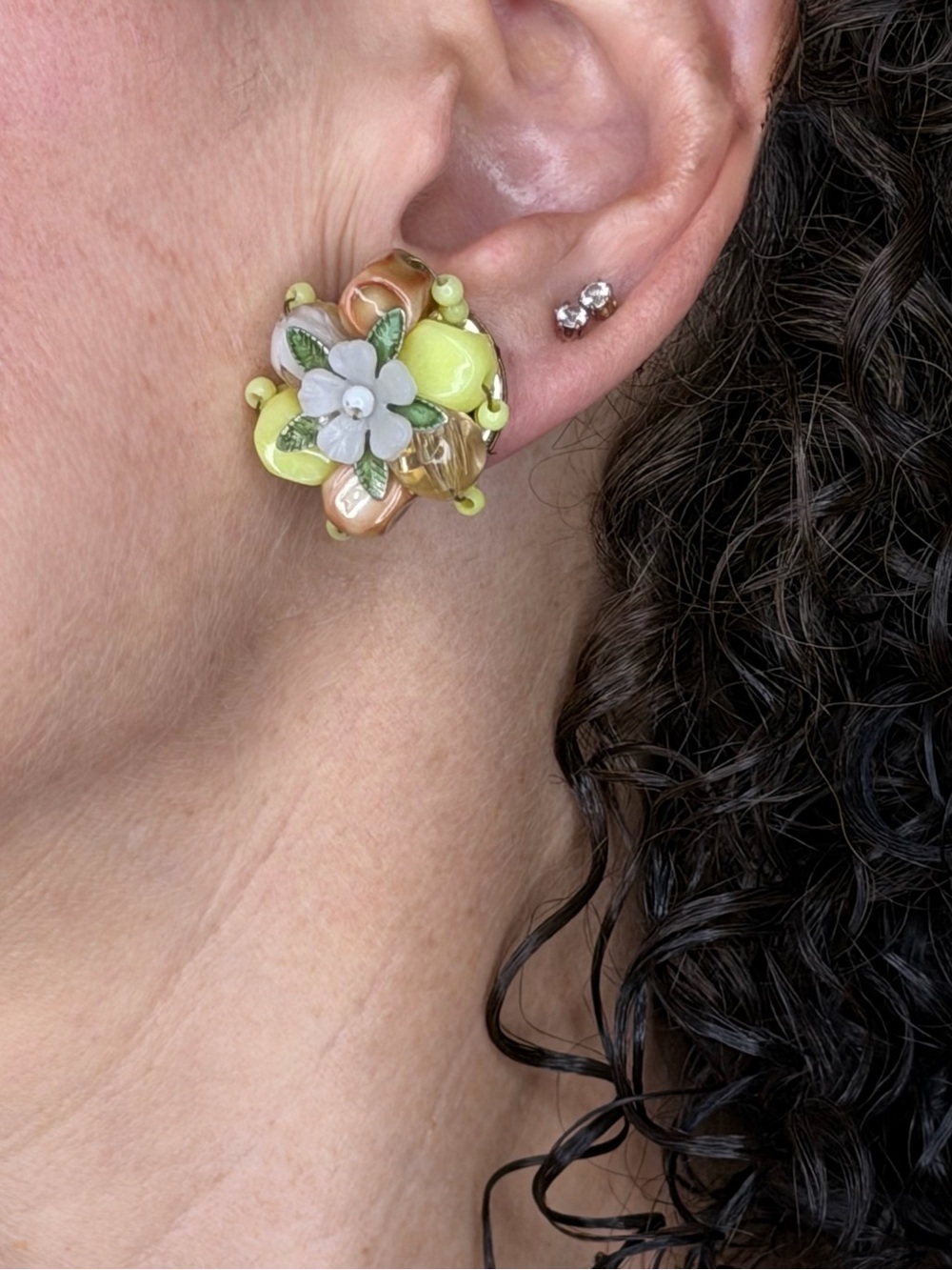 Yellow Floral Cluster Clip-On Earrings - Women Jewelry
